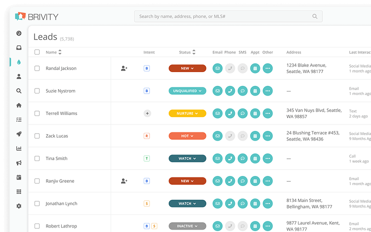 Brivity CRM Leads Index